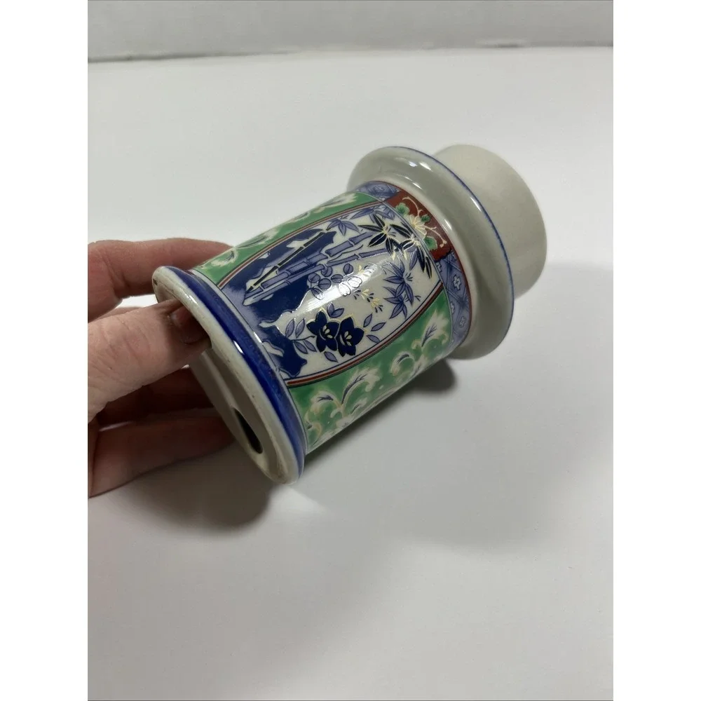 Vintage Colonial Candle Made In Japan Ceramic Candle‎ Holder, Blue, Green, White